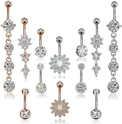 YOVORO 12PCS 14G الفولاذ المقاوم للصدأ استرخى بطن زر خواتم للنساء الفتيات السرة خواتم الحديد ثقب الجسم المجوهرات in Kuwait