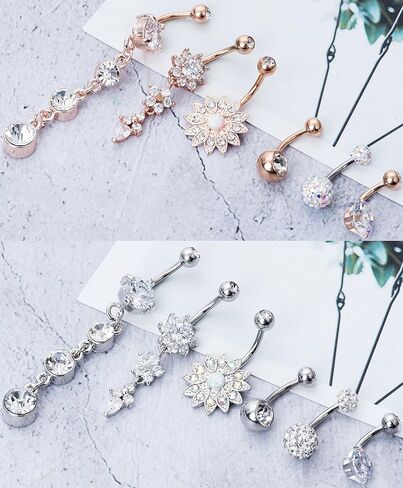 YOVORO 12PCS 14G الفولاذ المقاوم للصدأ استرخى بطن زر خواتم للنساء الفتيات السرة خواتم الحديد ثقب الجسم المجوهرات in Kuwait