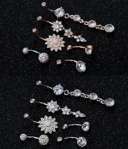 YOVORO 12PCS 14G الفولاذ المقاوم للصدأ استرخى بطن زر خواتم للنساء الفتيات السرة خواتم الحديد ثقب الجسم المجوهرات in Kuwait