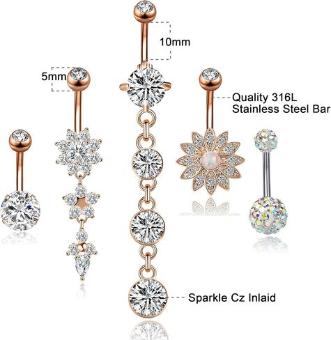 YOVORO 12PCS 14G الفولاذ المقاوم للصدأ استرخى بطن زر خواتم للنساء الفتيات السرة خواتم الحديد ثقب الجسم المجوهرات in Kuwait