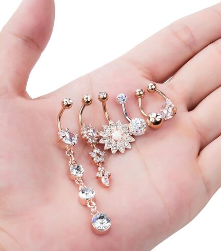 YOVORO 12PCS 14G الفولاذ المقاوم للصدأ استرخى بطن زر خواتم للنساء الفتيات السرة خواتم الحديد ثقب الجسم المجوهرات in Kuwait