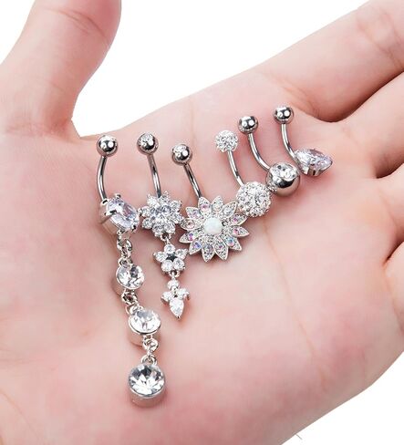 YOVORO 12PCS 14G الفولاذ المقاوم للصدأ استرخى بطن زر خواتم للنساء الفتيات السرة خواتم الحديد ثقب الجسم المجوهرات in Kuwait