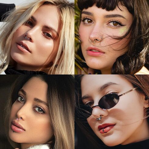 ZELORES 20Pcs 16G Septum Rings Horseshoe Septum Jewelry Stainless Steel Lip Nose Rings Hoops Helix Tragus Earrings Daith Cartilage Piercing Jewelry Silver Black Septum Ring Set for Women Men 8mm 10mm in Saudi Arabia