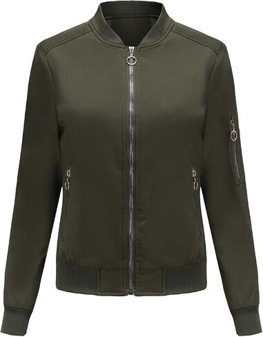 Women's Bomber Jacket Lightweight Varsity Zip Up Coat Casual Long Sleeve Windbreaker in Saudi Arabia