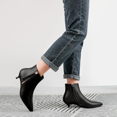 أحذية MERUMOTE النسائية الجلدية للكاحل بكعب منخفض أحذية شتوية بسحاب in Kuwait