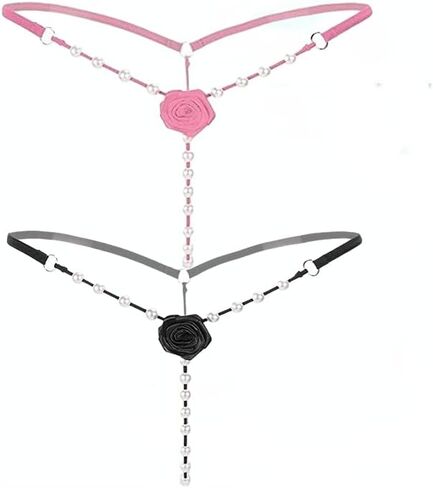 Women's Pearl T Back G String Embroidery Rose Flowers Beaded Thong Panty Underwear Sexy Micro Underpant in Kuwait