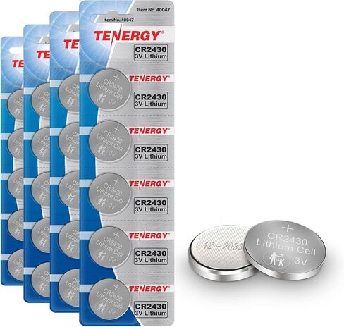 بطارية Tenergy CR2430، بطارية ليثيوم 3 فولت لمفتاح السيارة، جهاز التحكم عن بعد للسيارة، الآلات الحاسبة، موازين الحرارة والمزيد، 20 قطعة (عبوة من 4 قطع) in Saudi Arabia