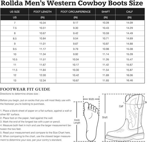 أحذية Rollda Cowboy للرجال أحذية غربية للرجال بمقدمة مربعة وكعب مكتنز وكعب متوسط ​​الساق، أحذية كلاسيكية مطرزة وسحب على الأحذية باللون الأسود مقاس 10 in Kuwait