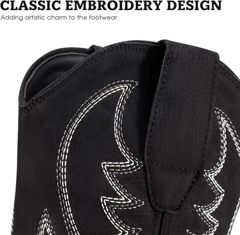أحذية Rollda Cowboy للرجال أحذية غربية للرجال بمقدمة مربعة وكعب مكتنز وكعب متوسط ​​الساق، أحذية كلاسيكية مطرزة وسحب على الأحذية باللون الأسود مقاس 10 in Kuwait