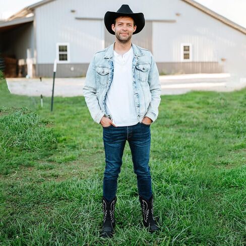 أحذية Rollda Cowboy للرجال أحذية غربية للرجال بمقدمة مربعة وكعب مكتنز وكعب متوسط ​​الساق، أحذية كلاسيكية مطرزة وسحب على الأحذية باللون الأسود مقاس 10 in Kuwait