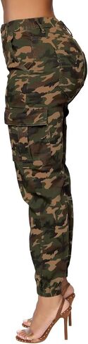 Women's Camo Cargo Jogger Pants – Slim Fit Army High Waisted Fatigue Elastic Waistband Tapered Camouflage Sweatpants in Saudi Arabia
