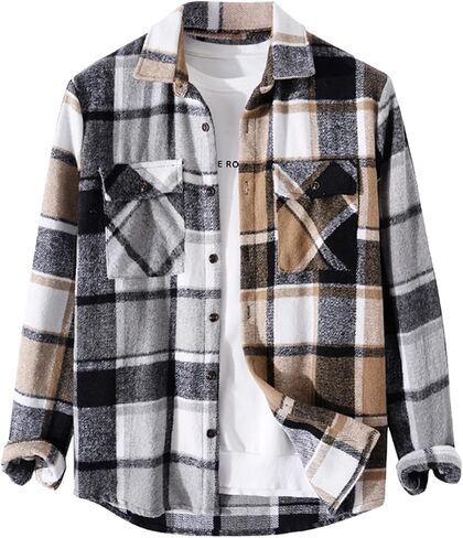 ZAFUL Mens Plaid Shirt,Long Sleeves,Classic Flannel Shirt Button Down Shirt Jacket Tops in Kuwait