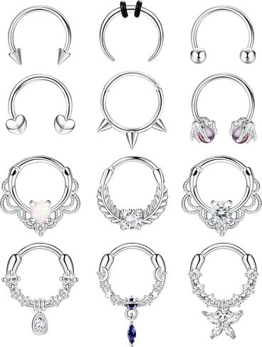 حلقات الحاجز 16G من CASSIECA، مجوهرات الحاجز الفولاذي الجراحي، حلقات الأنف المفصلية، أقراط الغضروف على شكل حدوة الحصان، أقراط حلزونية، الزنمة، مجوهرات ثقب المجوهرات in Kuwait