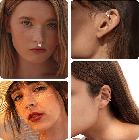 حلقات الحاجز 16G من CASSIECA، مجوهرات الحاجز الفولاذي الجراحي، حلقات الأنف المفصلية، أقراط الغضروف على شكل حدوة الحصان، أقراط حلزونية، الزنمة، مجوهرات ثقب المجوهرات in Kuwait