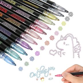 Double Line Outline Pens, 24 Colors Outline Markers Outline Metallic Markers Pen for Highlight, Art, Drawing, Greeting Card, Xmas Cards, Scrap Booking, Posters