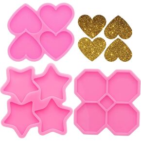 Super Shiny Heart Shape 4-Cavity Resin Molds, Silicone Molds for Badge Reel Art, Epoxy Resin Casting Molds for DIY Keychains Jewelry Making Crafts