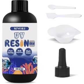 راتنجات الأشعة فوق البنفسجية من سيفجيلي، راتنجات الأشعة فوق البنفسجية الشفافة للمجوهرات والحرف اليدوية وقوالب الراتنج، غراء شفاف صلب غير سام، راتنجات أشعة الشمس لعلاج أشعة الشمس، مجموعة راتنجات الأشعة فوق البنفسجية - غراء الأشعة فوق البنفسجية 200 جرام مع  in Kuwait