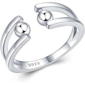 LOVECOM To My Daughter, Sterling Silver Anti Anxiety Rings For Women Girls Fidget Beads Spinner Band Open Adjustable Stacking Spinning Worry Stress Relief Ring with Beads Jewelry Gifts