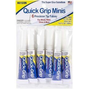 BEACON Quick Grip Permanent Adhesive - Fast-Drying, Crystal-Clear & Weather-Proof Glue for Ceramics, Wood, and More, 6 Tube Bag, 1-Pack