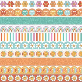 AnyDesign 80Ft Boho نشرة المجلس الحدود الملونة بوهو قوس قزح زهرة تقليم الحدود رائع الرجعية ملصقات لوحة الإعلانات للمدرسة الفصول الدراسية مكتب بوهو الطرف الديكور