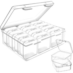 12pcs Mini Clear Plastic Beads Storage Box Small Empty Organizer Box with Hinged Lid for Storage of Small Items, Jewelry,Hardware,DIY Art Craft Accessory (2.12 x 2.12 x 0.79 inch) in Saudi Arabia