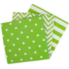 Disposable Striped Chevron Polka Dot Green Paper Party Napkins, Beverage Napkin for Kids Birthday Party, Spring Summer Events, Christmas Holiday Celebration, Unfolded 13x13in, 60Ct