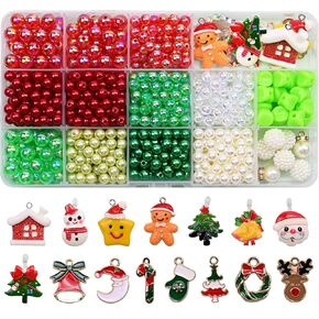 Huisipool 650 قطعة مجموعة خرز عيد الميلاد لصنع المجوهرات، صناعة قلادة السوار للفتيات ألعاب الحرف اليدوية هدية عيد الميلاد in Kuwait