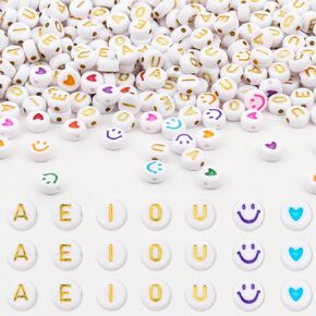 Xilitata 600Pcs Number Beads Gold Number White Round Beads 4x7mm for Friendship Bracelet Making Jewelry Making Kit