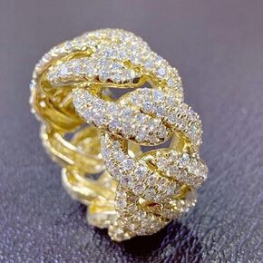 Personalized Fashion Cuban Link Chain Ring 18K Gold Plated Bling CZ Simulated Diamond Hip Hop Ring for Men Women