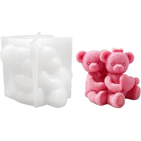 Bear Candle Mold for Candle Making, 3D Valentine's Day Silicone Mold for Resin Casting DIY Plaster Polymer Clay Home Decoration (Couple Bear)