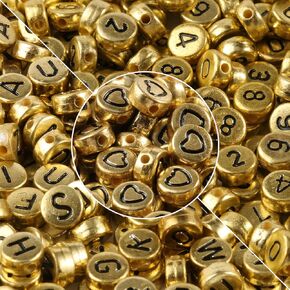 1000pcs Gold Letter Beads for Bracelets, 4x7mm Black Alphabet A-Z Beads Friendship Bracelets Jewelry Making Kit for Teen Girl Gifts