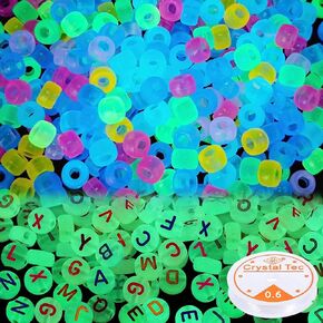 Neng-Q 1500pcs Glow in The Dark Pony Beads Bulk 4x7 Letter Alphabet Beads Hair Beads Braids for Girls Plastic Beads Colorful Acrylic Beads for DIY Bracelets Making with Crystal String in Kuwait