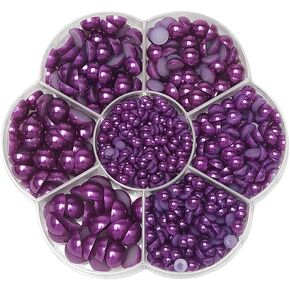 Chenkou Craft Random 1900pcs Assorted 7 Sizes (3/4/5/6/7/8/10mm) Imitation Half Pearl Bead Flatback Scrapbook Craft DIY Loose Beads + Plastic Box (White)