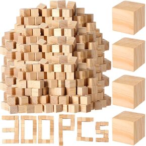 Barydat 300 Pcs Wooden Cube Unfinished Wooden Craft Cube Natural Blank Wooden Block for Craft Square Wood Block Cube Craft Wood Craft Supply Wood Block Piece for Crafting DIY Project Carving (0.5 in)