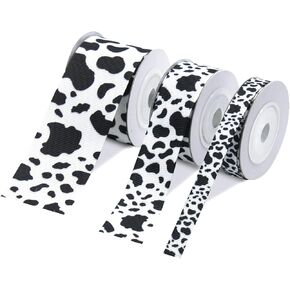 RYKOMO 3 Rolls 15 Yards White Black Cow Print Ribbon Cow Print Wrapping Ribbon Grosgrain Cow Ribbon Burlap Craft Ribbons Gift Wrapping Ribbon Animal Print Ribbon for DIY Crafts Party Decorations in Kuwait