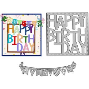 Metal Square Happy Birthday Frame Cutting Dies, Five-Pointed Star Triangle Angle Banner Flag Die Cuts for Card Making Stencil Embossing Tool Scrapbooking DIY Etched Craft Dies in Kuwait