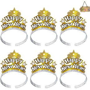 ORZIZRO 6Pcs HAPPY NEW YEAR Tiara Headband, Glitter Hair Clasp Tiaras for 2024 New Year Eve Party Favors Gold in Kuwait