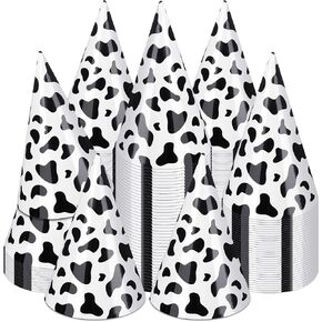 30 Pieces Birthday Party Hats Car/Cow Themed Paper Cone Hat Birthday Party Supplies Decorations for Kids(Milk Cow)