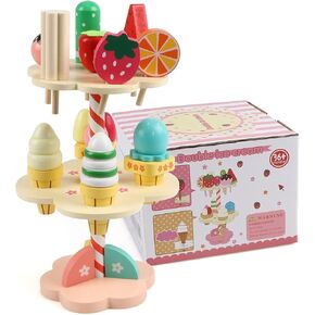 ألعاب الآيس كريم من ستيفن تويز، حامل آيس كريم خشبي للتظاهر بمجموعة ألعاب طعام المطبخ، مجموعة لعب الآيس كريم للأطفال الصغار من البنات والأولاد من سن 3 4 5 6 سنوات، طعام وإكسسوارات للتظاهر باللعب in Kuwait