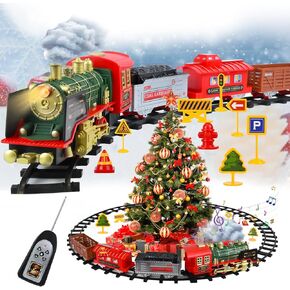 مجموعة قطار التحكم عن بعد من Neragron، مجموعة قطار كهربائي لعيد الميلاد مع البخار والصوت والضوء، مسار قطار للأطفال مع بطارية قابلة لإعادة الشحن، هدايا قطار عيد الميلاد للأطفال لأعمار 3 4 5 6 7 8 سنوات in Kuwait