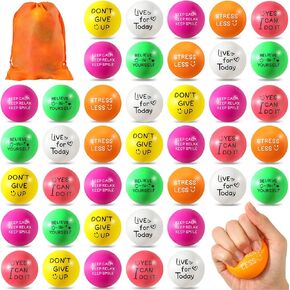 Wettarn 60 Pieces Motivational Stress Balls 1.97 Inch Inspirational Anxiety Stress Relief Balls with Quotes Encouraging Colorful Foam Balls Hand Exercise Squeeze Fidget Accessory (Bright Colors)