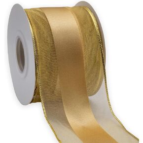 Christmas Wired Ribbon Gold Metallic Ribbon for Home Decor Wreaths Graland Gift Wrapping Floral Arrangements DIY Crafts 2-1/2 Inch x 10 Meters