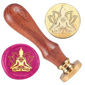 DELORIGIN Lotus Wax Sealing Stamp, Retro Flower Wax Stamp 1" Removable Sealing Stamp Head with Wooden Handle Wax Seal Stamp Kit for Party Invitations Wine Packages Gift Wrapping Decoration