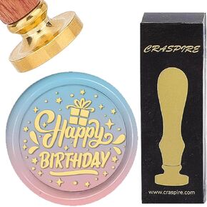 CRASPIRE Happy Birthday Wax Seal Stamp Star 25mm Sealing Wax Stamps Retro Rosewood Handle Removable Brass Head for Birthday Wedding Invitations Envelopes Packing