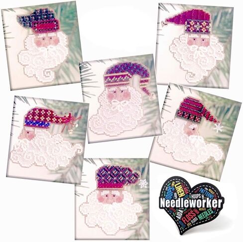 سانتا وجوه (2002) مجموعات غرز متقاطعة مطرزة، مجموعة من 6 - مجموعات زينة ساحرة من Mill Hill - بالإضافة إلى ملصق تطريز زخرفي in Kuwait