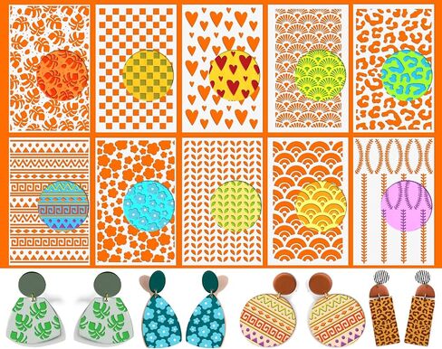 BABORUI 10Pcs Clay Texture Sheets for Polymer Clay, Reusable Clay Stamps Stencils with 2Pcs Scraper, Polymer Clay Tools Embossing Stamp Mats for Printing on Clay Earring Jewelry in Saudi Arabia