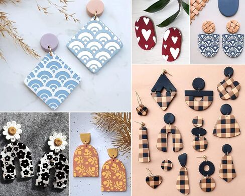 BABORUI 10Pcs Clay Texture Sheets for Polymer Clay, Reusable Clay Stamps Stencils with 2Pcs Scraper, Polymer Clay Tools Embossing Stamp Mats for Printing on Clay Earring Jewelry in Saudi Arabia