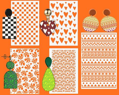 BABORUI 10Pcs Clay Texture Sheets for Polymer Clay, Reusable Clay Stamps Stencils with 2Pcs Scraper, Polymer Clay Tools Embossing Stamp Mats for Printing on Clay Earring Jewelry in Saudi Arabia