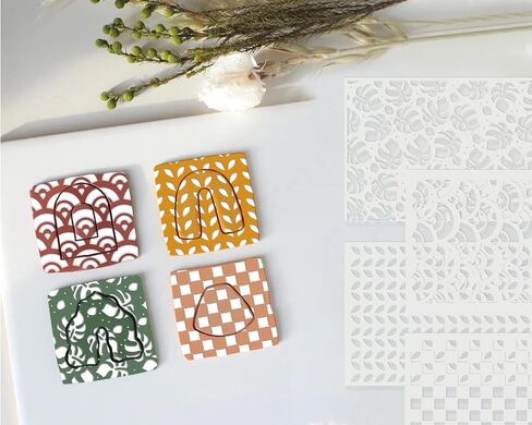 BABORUI 10Pcs Clay Texture Sheets for Polymer Clay, Reusable Clay Stamps Stencils with 2Pcs Scraper, Polymer Clay Tools Embossing Stamp Mats for Printing on Clay Earring Jewelry in Saudi Arabia