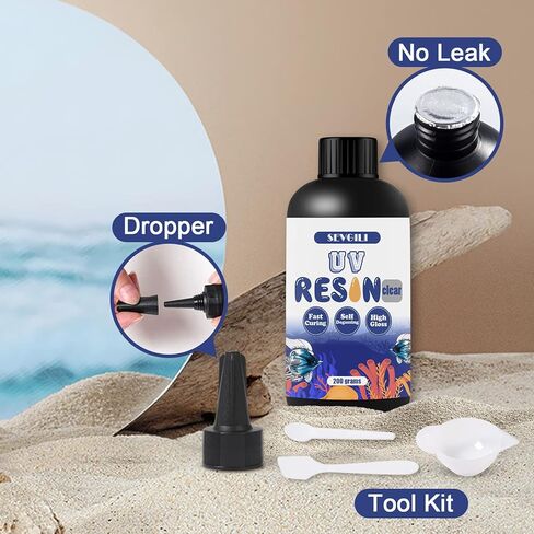 راتنجات الأشعة فوق البنفسجية من سيفجيلي، راتنجات الأشعة فوق البنفسجية الشفافة للمجوهرات والحرف اليدوية وقوالب الراتنج، غراء شفاف صلب غير سام، راتنجات أشعة الشمس لعلاج أشعة الشمس، مجموعة راتنجات الأشعة فوق البنفسجية - غراء الأشعة فوق البنفسجية 200 جرام مع  in Kuwait